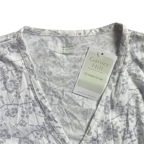 NWT Garnet Hill gray Floral Organic Cotton Mini Wrap Dress Women's Size small. - Picture 7 of 8